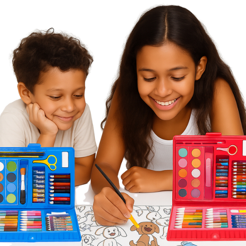 Estojo Maleta Escolar Pintura 86 Peças com Canetinhas Lápis Tintas