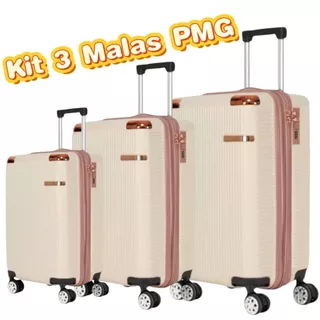 Kit Conjunto 3 Malas De Viagem Pmg Resistente Premium Pequena 10kg E Media 23kg E Grande 32kg Top