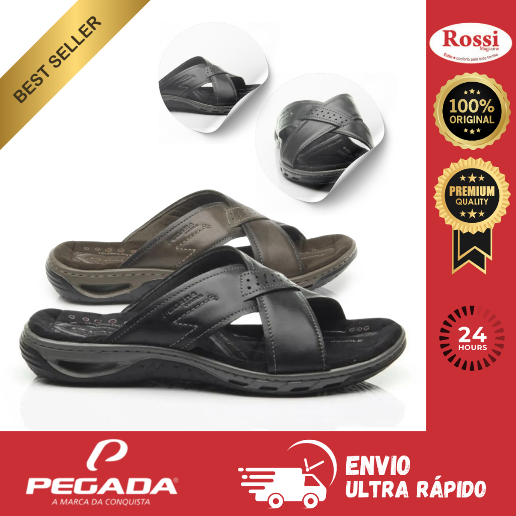 Sandália Masculina Pegada Couro Legítimo Palmilha Confortável Original ...