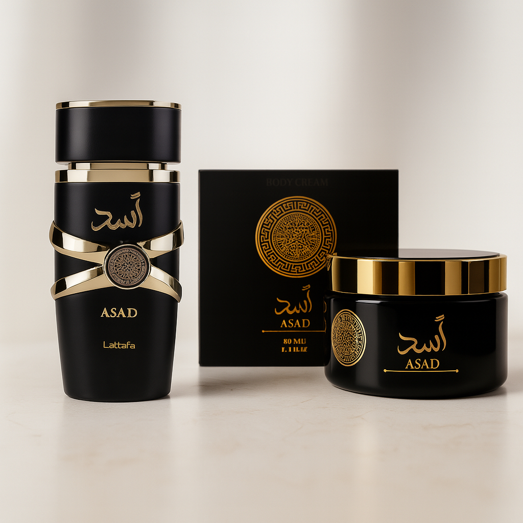 Kit Asad Black Perfume Arabe Lattafa 100ml e Creme Hidratante Isabelle ...