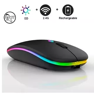 Mouse sem fio silencioso ergonômico recarregável RGB LED USB sem fio 2,4 GHz