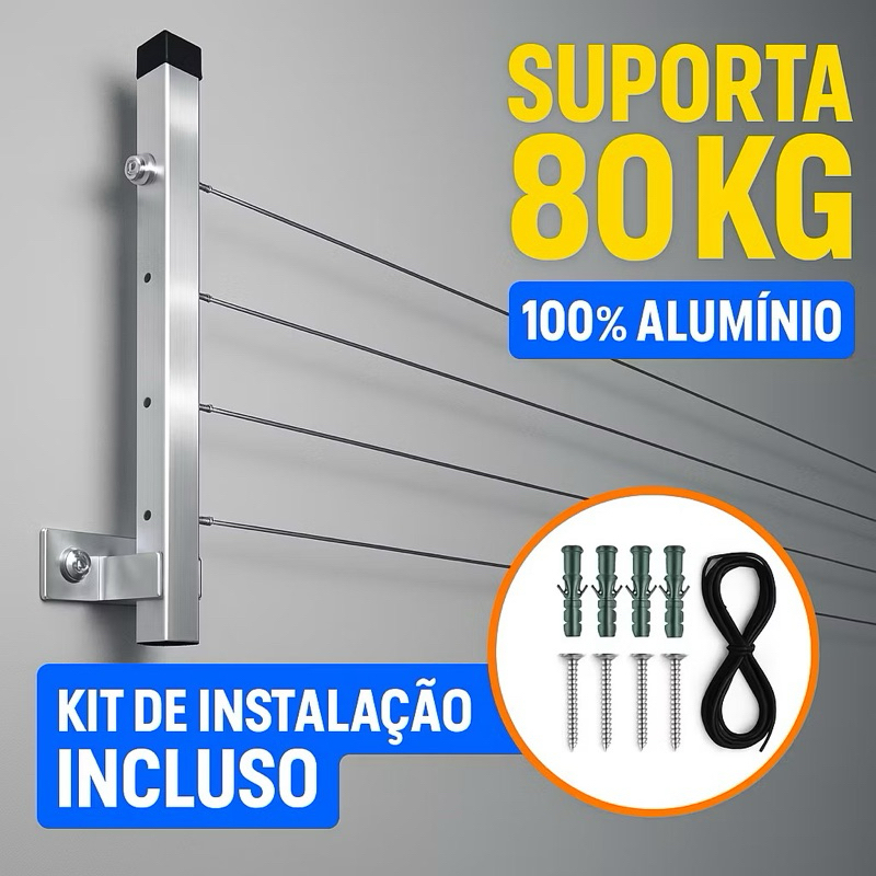 Varal Retrátil de Parede Dobravel Alumínio Premium o Mais Resistente ...
