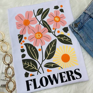 Blusa Feminina Flowers T -Shirt Moda Camiseta100% Algodão P AO G2 PLUS SIZE