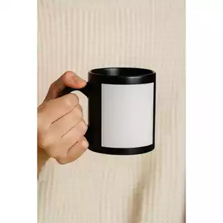 12 Unidades Caneca Preta Com Tarja Branca Para Sublimação