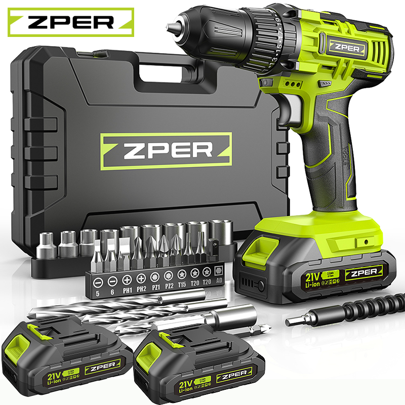 ZPER Furadeira Parafusadeira A Bateria 21V Com Duas Bateria Maleta