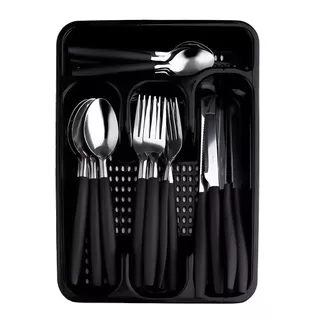 Jogo De Talheres Premium Inox Com 25 Peças + Suporte Gaveteiro