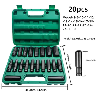 Kit 20 Combinado De Soquete 1/2 Para Chave Elétrica 8-32mm