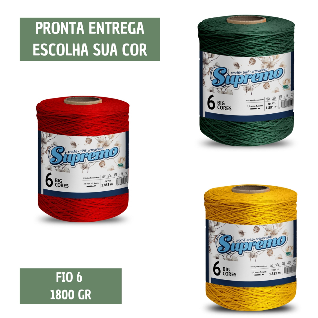 Barbante Big Cores 1,8kg Supremo Fio 6 Crochê Artesanato Alta