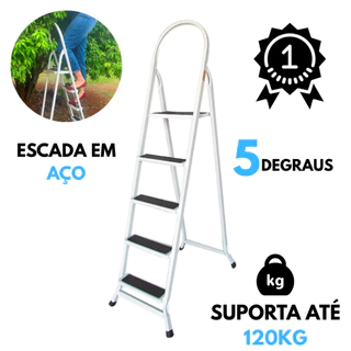 Escada Dobrável 5 Degraus Reforçada Tipo Tesoura Em Aço Resistente - Someway