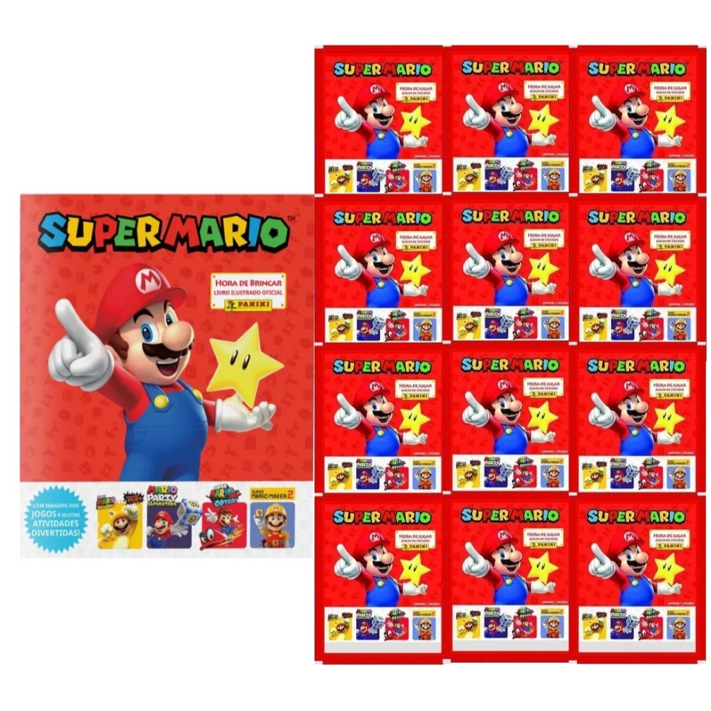 Álbum Super Mário Vamos Jogar Oficial + 100 Figurinhas (20 Envelopes ...