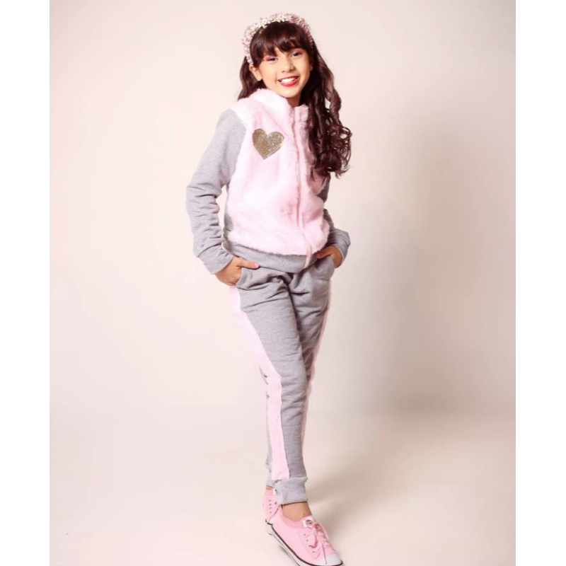 Conjunto de Moletom Infantil e Infanto Juvenil -Feminino pelúcia 8 ao ...