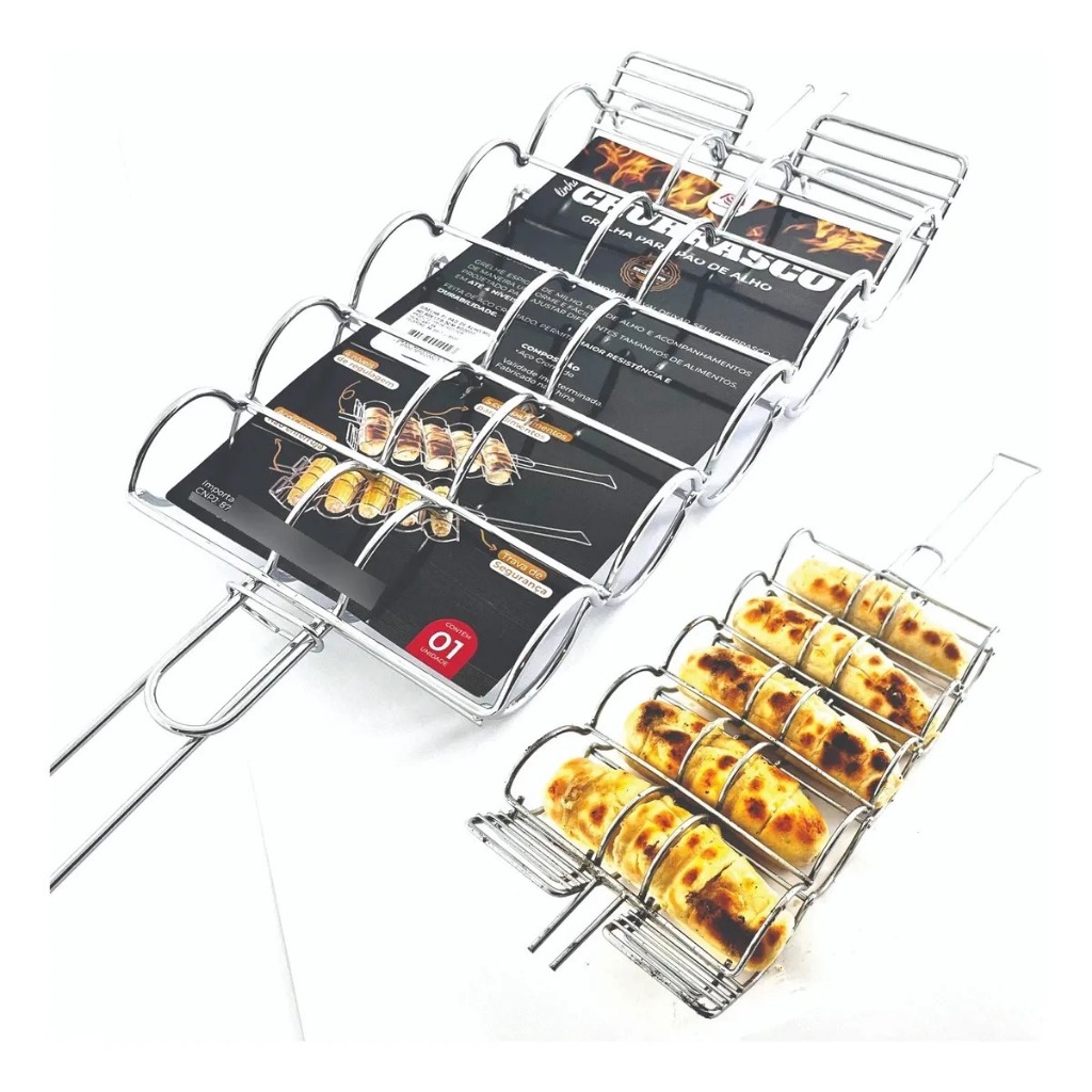 Grelha Para Pão De Alho Churrasco Aço Inox Resistente