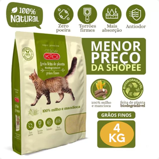 Kadi Areia Biodegradável Grãos Fino Gato 4kg Milho Mandioca 4 kg Cat Gatos Grao Finos Bio Verde em Oferta na Shopee