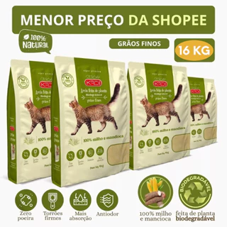 Areia Biodegradável Kadi Grãos Finos Gato 16 KG Grão Fino CatBio Milho Mandioca (4 pacotes de 4 kg)