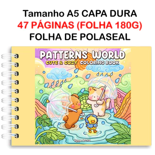 Livro de Colorir Patterns World 47 folhas papel 180g wire-o com capa normal ou holográfica e elástico bob good em Oferta na Shopee