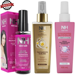 Kit 3 Óleos Para Cabelo NEW HAIR | Sérum Glycolic, Óleo multifuncional e Óleo Extraordinário em Oferta na Shopee