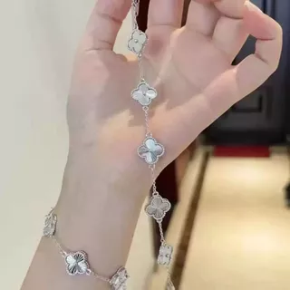Pulseira dupla face em aço titânio prata trevo de quatro folhas à prova d'água e sem desbotamento