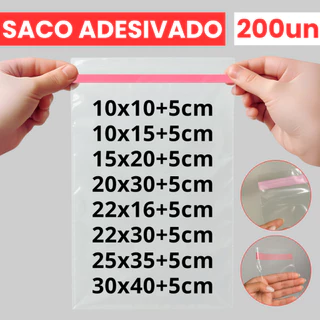Kit 200un Saco Plástico Embalagem Transparente Saquinho Adesivado Com Aba Abre e Fecha Lembrancinha