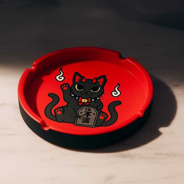 Cinzeiro de Cerâmica Fria Gatinho Oriental Artesanal