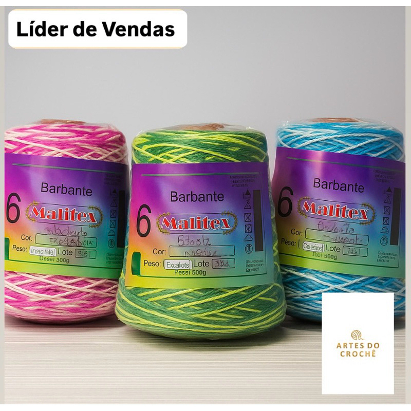 Barbante Mesclado Multicolor - Malitex 500g fio 6 | Shopee Brasil