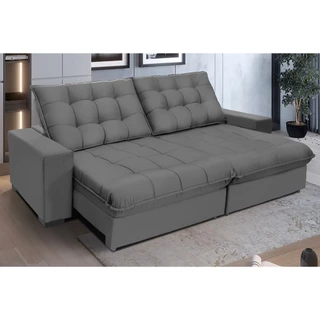Sofá Retrátil Reclinável Califórnia Molas Ensacadas e Pillow Top 2,10m Suede Cinza em Oferta na Shopee