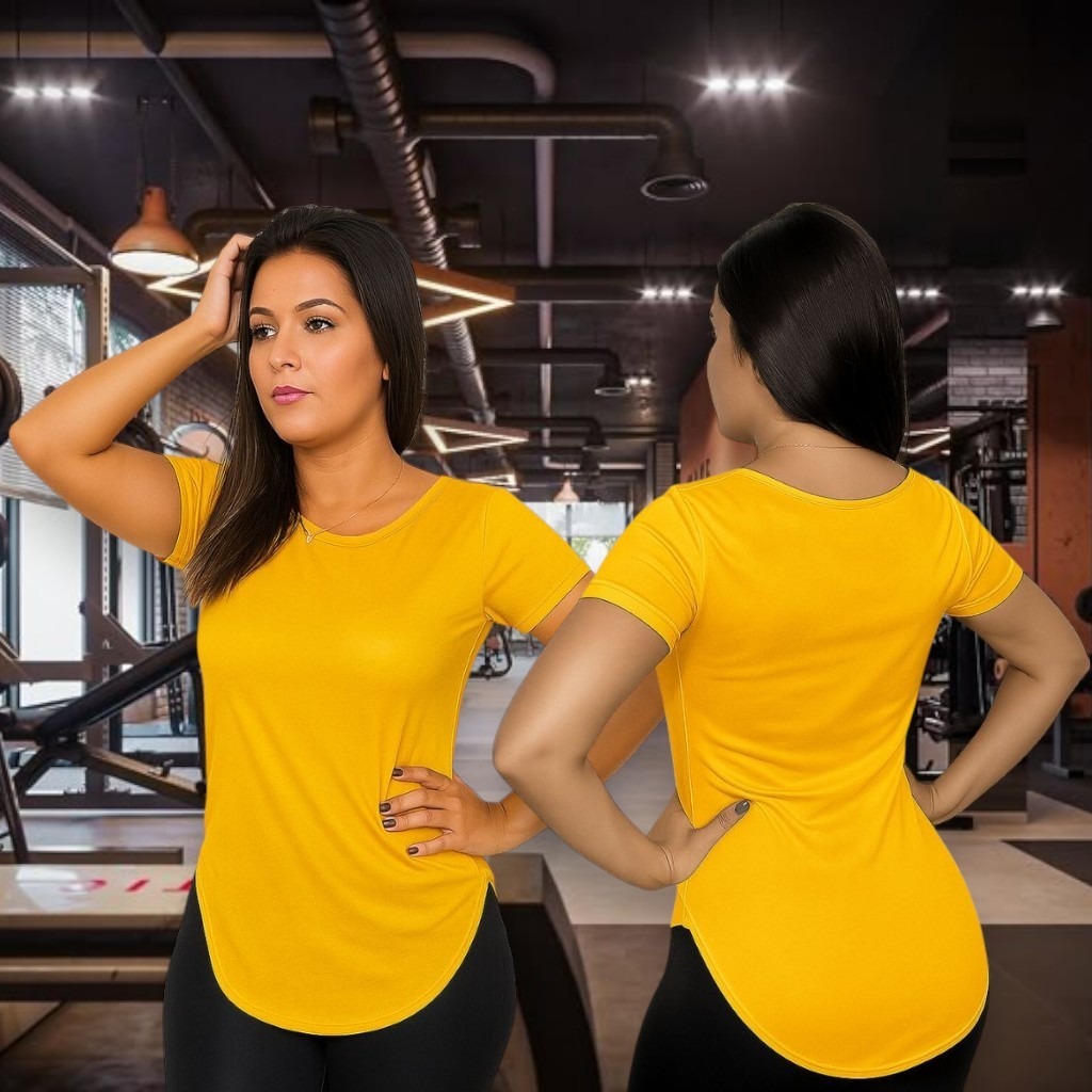 Blusa de academia Feminina Com Manga Fit Leve Confortável lisa dry fit ...