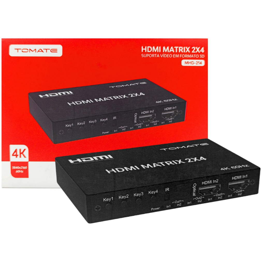 HDMI Matrix 2x2 ou 2x4 4K 60Hz – 2 Entradas Até 4 Saídas Suporte Dolby Cor Profunda Bivolt Metal