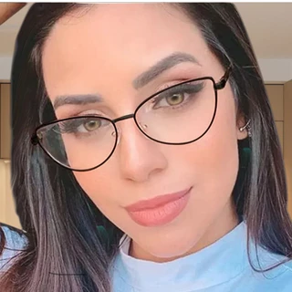 armacao de oculos olho gato metal lente descanso uv400 pequeno