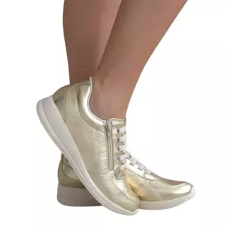 Tênis feminino Usaflex aj1202 casual couro macio fecho dourado em Oferta na Shopee