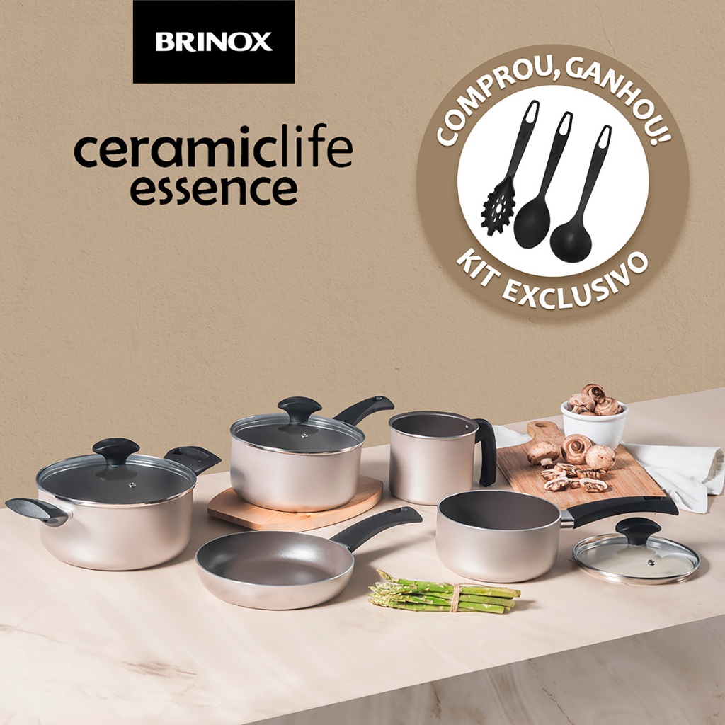 Jogo De Panela Brinox Ceramic Life Alumínio Revestimento Cerâmico