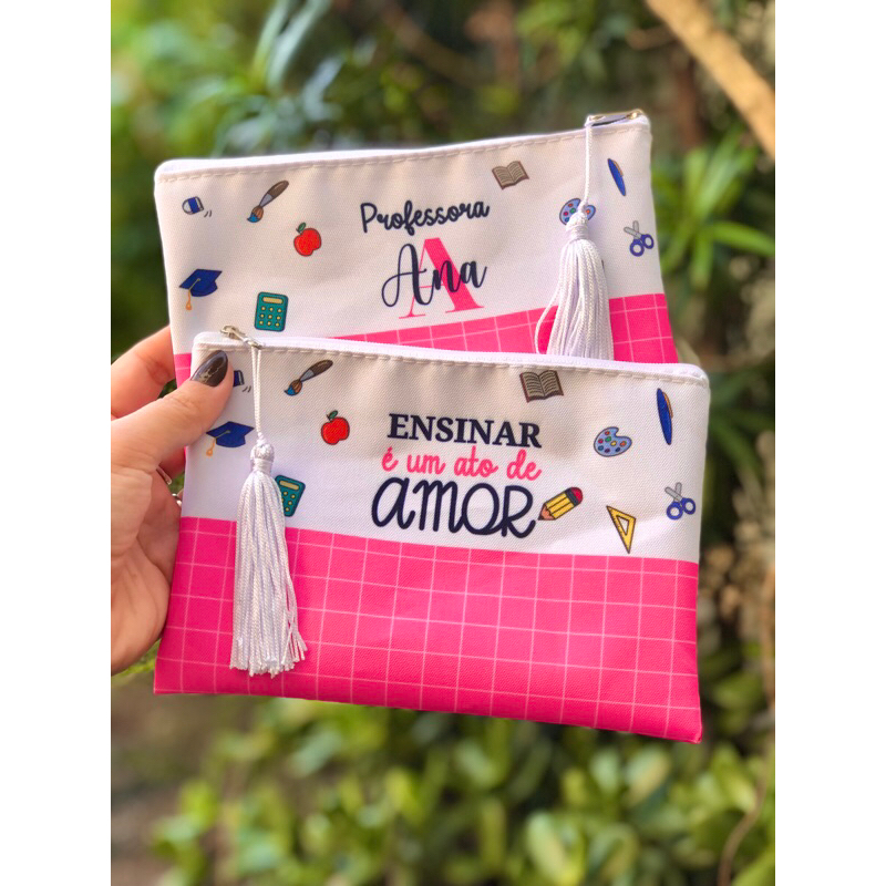 kit com 10 necessaire PERSONALIZADA com nome/ logo da escola bolsinha mimo lembrancinha feliz dia dos professores