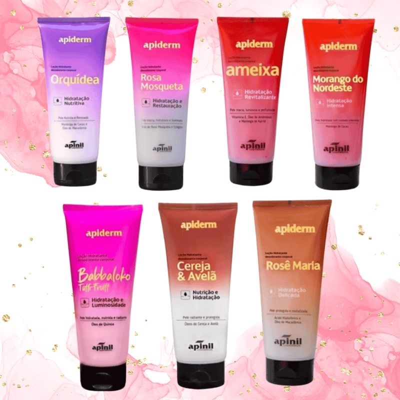 loção hidratante corporal apiderm| cereja e avelã, rosa mosqueta, rosê ...