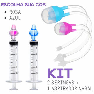 Kit 2 seringas E 1 aspirador nasal Lavagem e Limpeza nasal para Bebês rosa ou azul em Oferta na Shopee