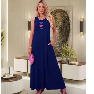 Vestido Feminino Longo Básico em Viscolycra Leve e Confortável com Bolsos Laterais Inverno 506 em Oferta na Shopee