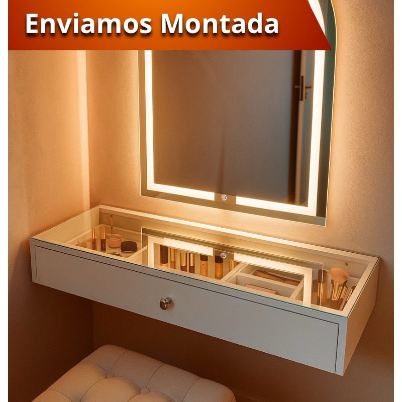 Penteadeira De Vidro 90CM MDF Camarim Maquiagem Premium