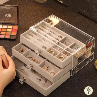 Porta Joia Acrílico Luxo Veludo 3 Camadas Brinco Anel Compartimento Caixa De Jóias Tampa Acrílico em Oferta na Shopee