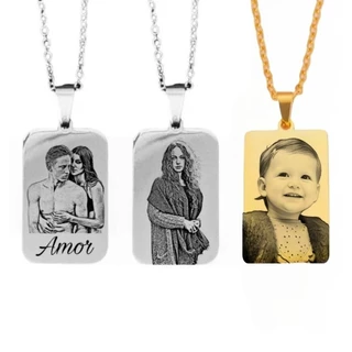 Colar Cordão Corrente Gravação Imagem Foto Família Pai Mãe Namorado Casal Masculino Feminino Aço