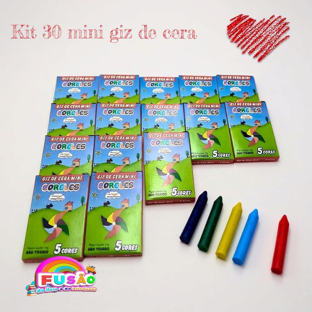 Kit 30 Mini Giz de Cera 5 Cores | Lembrancinha Festa Infantil | Desenho ...