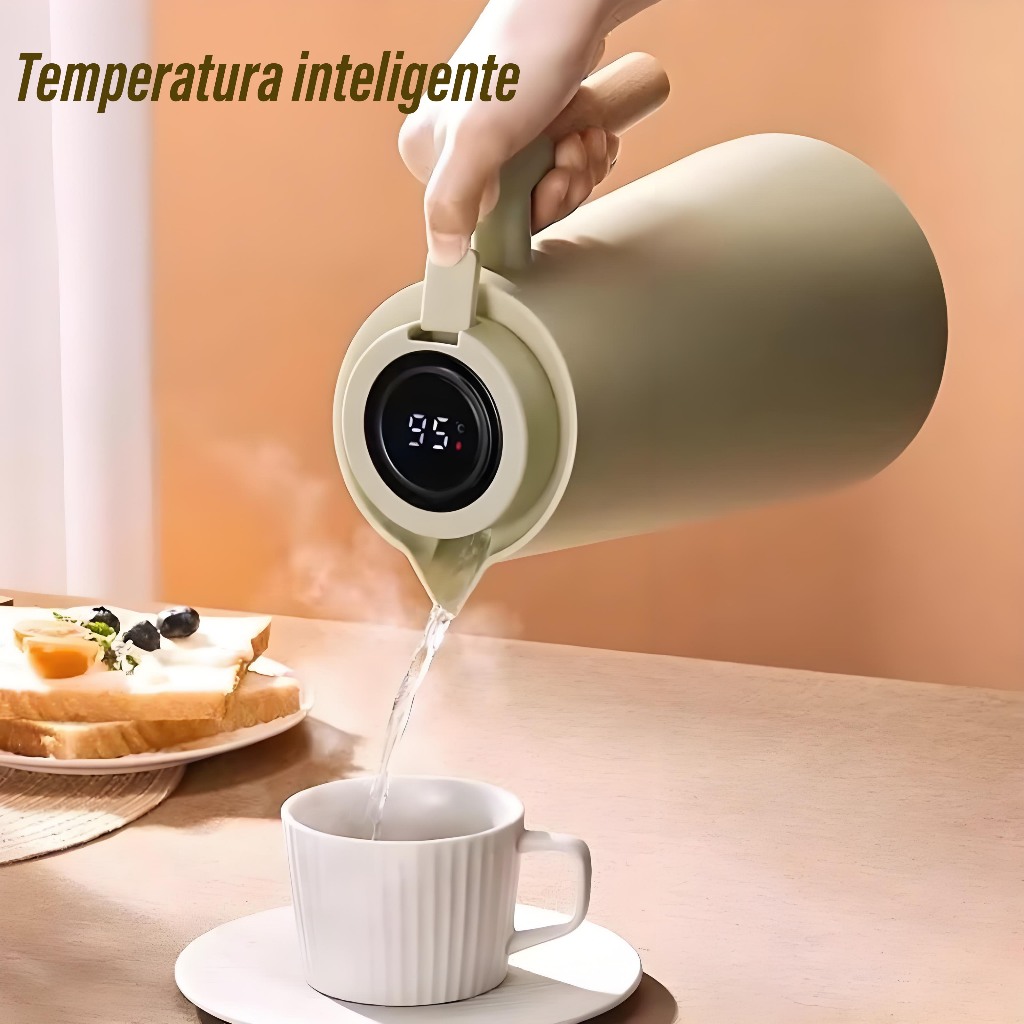 Garrafa Térmica 1 Litro Com Termômetro Led Para Chás / Café Design Moderno -MX20215