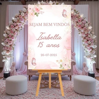 Placa Recepção Aniversário 15 Anos Moderno Flor Nome Personalizado