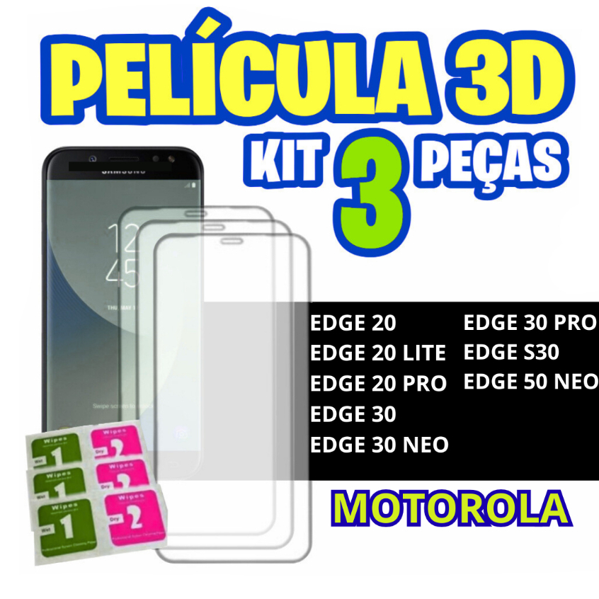 Kit 3 Películas 3D EDGE 20 20 LITE 20 PRO EDGE 30 30 NEO 30 PRO EDGE ...