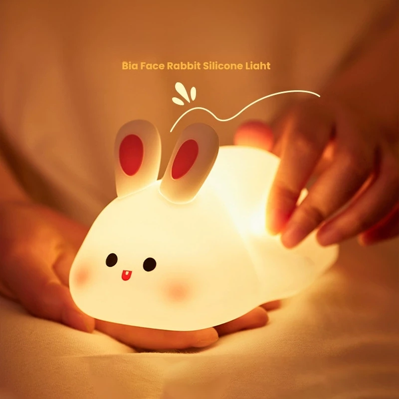 Toque Recarregável Lâmpada De Silicone Coelho Coelhinho Noturna RGB Dimerizável Recarregável De USB