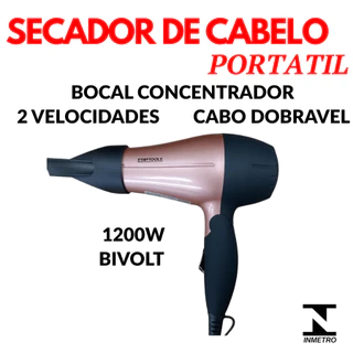Secador De Cabelo Dobrável Portátil 1200W Bivolt Pequeno Alça Bocal Direcionador em Oferta na Shopee