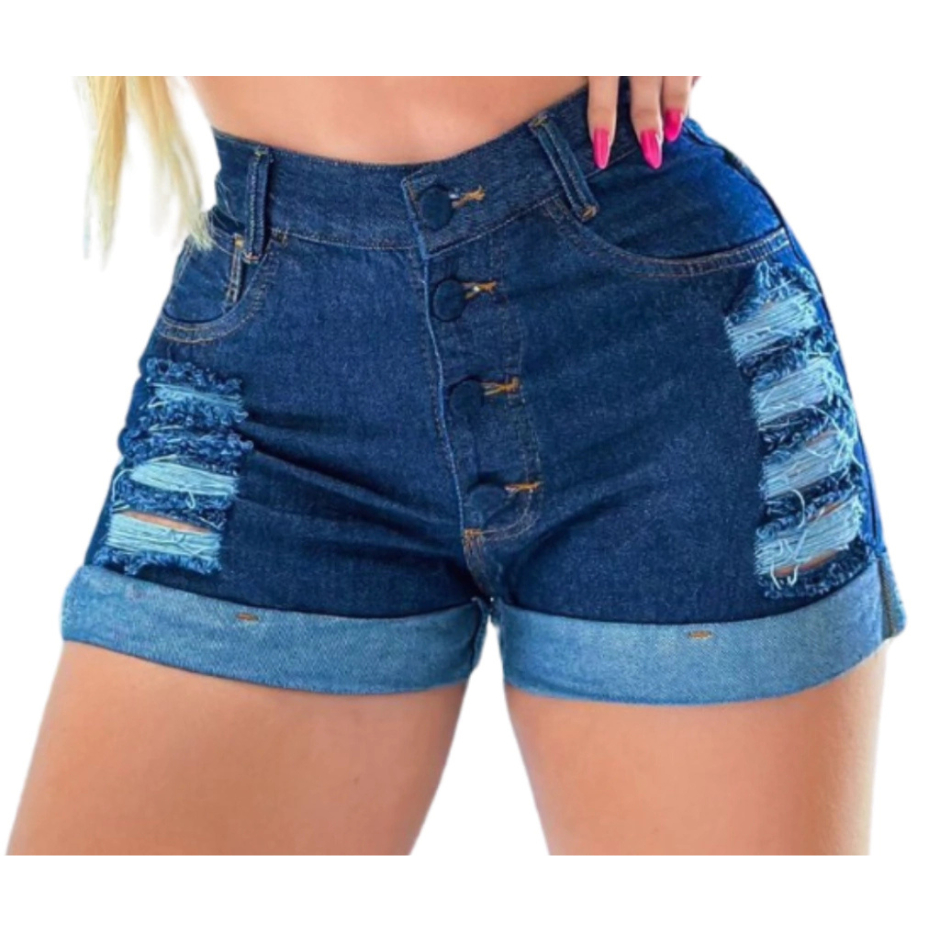 Short Jeans Feminino Cintura Alta Modelo Detonado Estilo Com Toque de ...