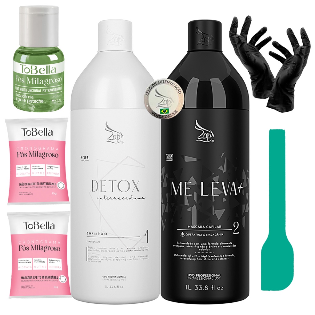 Kit Zap Me Leva+ Queratina e Macadamia + Detox 2x1L - com Brindes