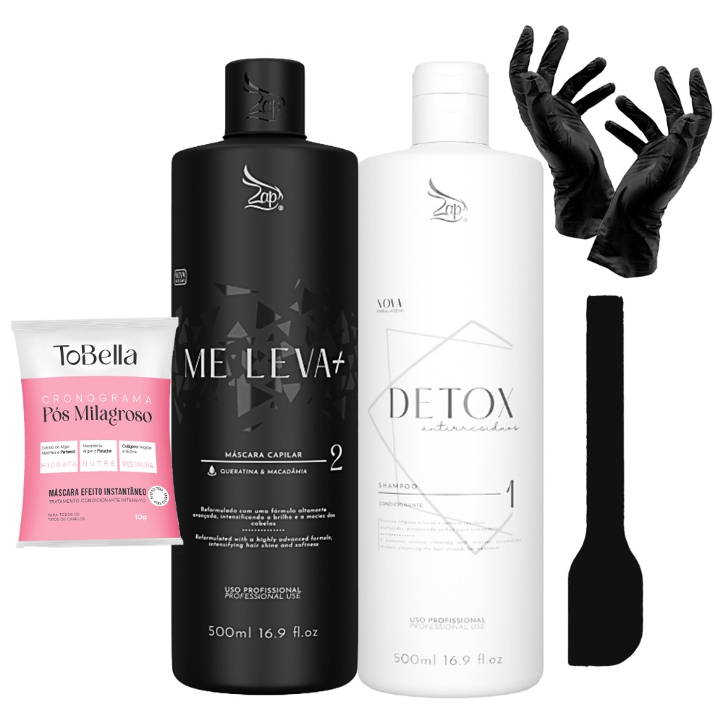 Kit Zap Me Leva+ Queratina e Macadamia + Detox 2x1L - com Brindes