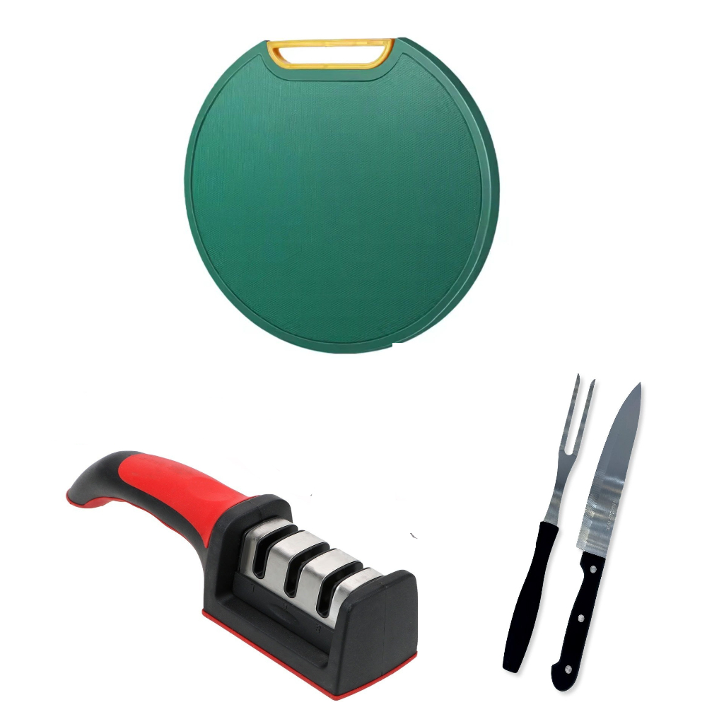 Kit Churrasqueiro Completo Com Tábua Ralador Faca Garfo Amolador ...