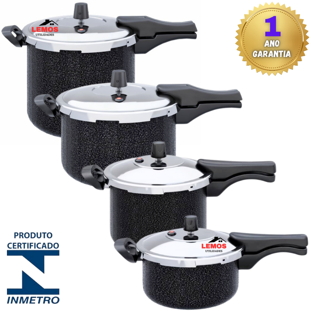 Panela De Pressão Fechamento Externo Testada e Certificada Inmetro Garantia 1 Ano Preta Craqueada