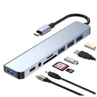 Hub USB e USB-C p/ Macbook com Leitor SD/TF Áudio 3.5mm 8 em 1 Leitor Cartão SD e Micro SD