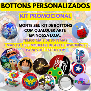 Bottons Personalizados 5/10/15/20 Unidades - Boton / Button / Botum / Broche / Pin -3,8cm e 5,5cm.